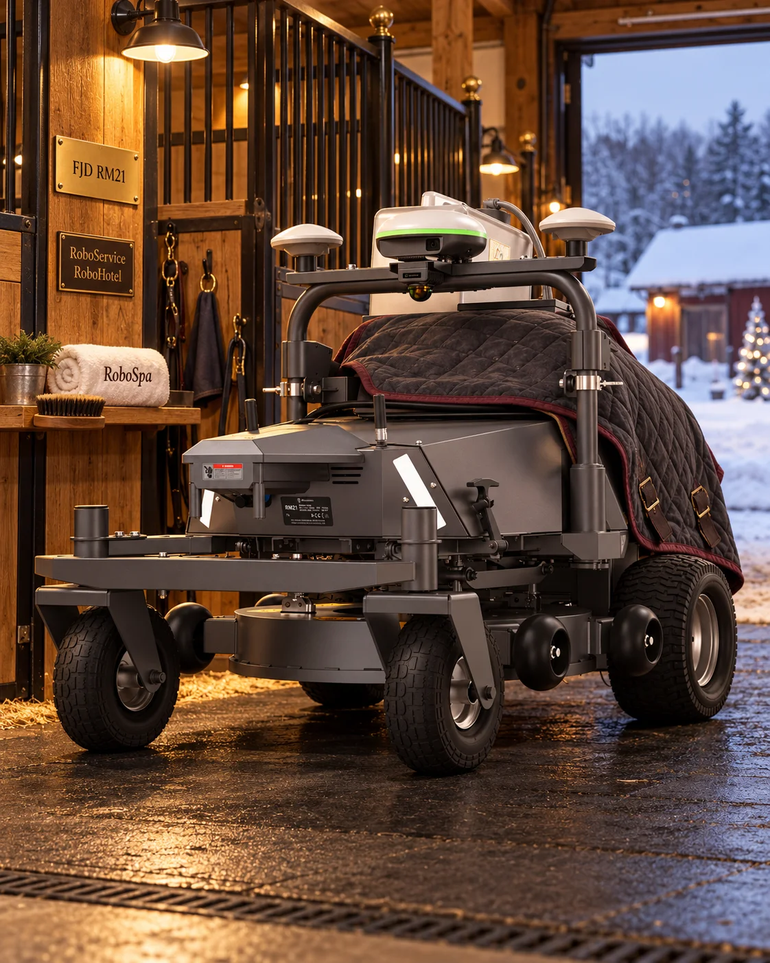 Robotgräsklippare i vinterförvaring hos RoboService Nordic