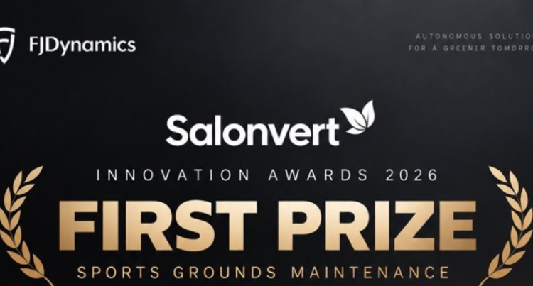 FJDynamics prisgrafik: FJD Rough Ranger vann First Prize i kategorin Sports Grounds Maintenance på Salonvert Innovation Awards 2026