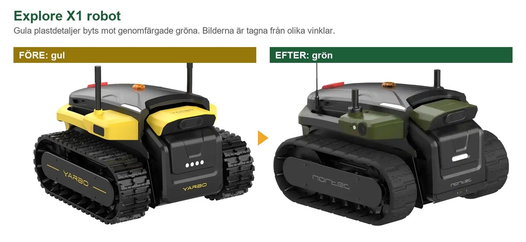 Nortec Explore X1 robot med gula respektive gröna plastdetaljer