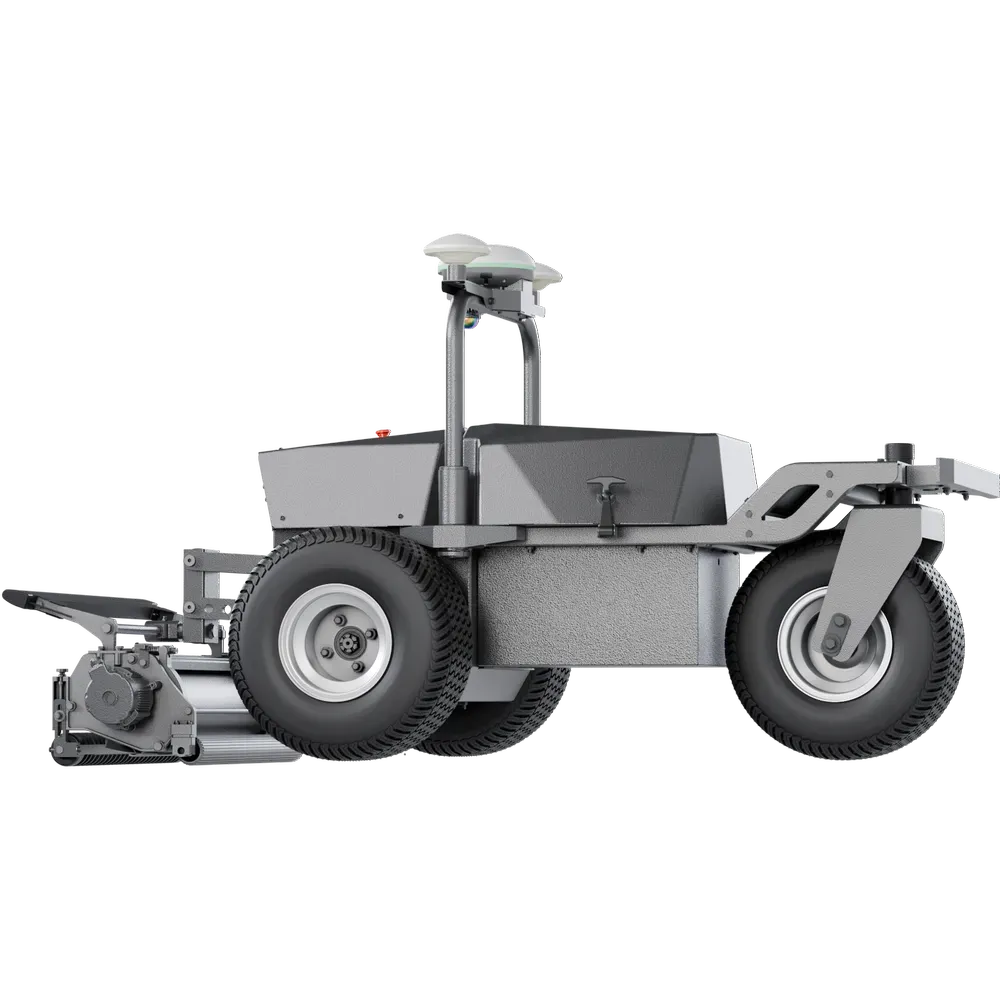 FJD RCM01 cylinderklippare i profil med klippcylindern sänkt mot marken